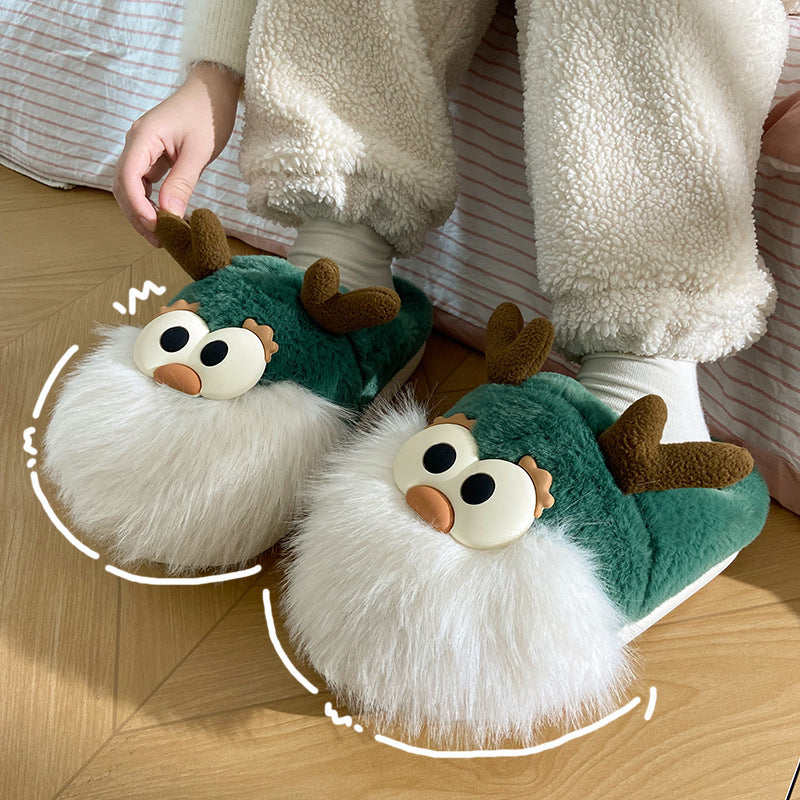 Cute Cartoon Christmas Deer Cotton Shoes Winter Indoor Floor Home Slippers Half-covered Heel Warm Plush Shoes Women Cute Cartoon Christmas Deer Cotton Shoes Winter Indoor Floor Home Slippers Half-covered Heel Warm Plush Shoes Women